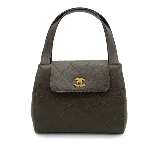 CHANEL VINTAGE HAND BAG KAHKI CAVIAR SKIN 90261829
