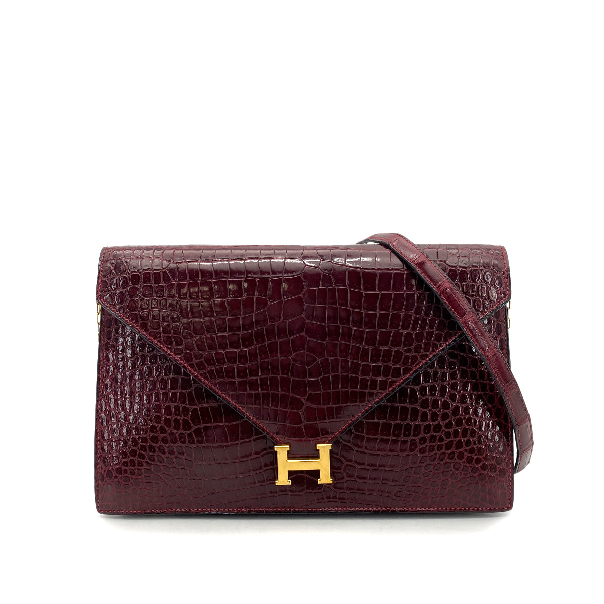 HERMES LYDIE CLUTCH SHOULDER BAG ROUGE H CROCODILE 〇F GHW 90261831