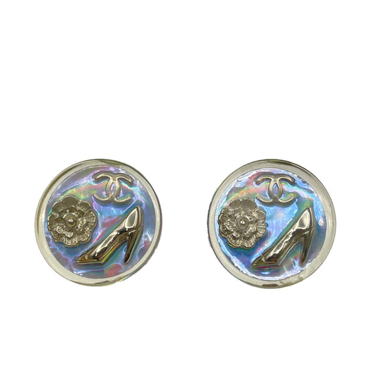 CHANEL VINTAGE ICON EARRINGS ROUND CLEAR ACCESSORY 97P 90262071