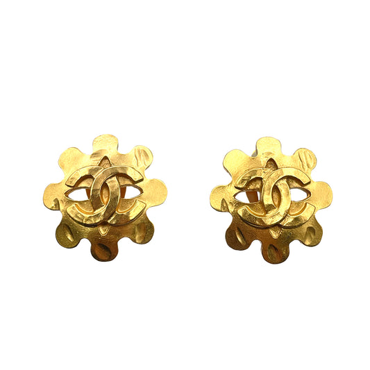 CHANEL VINTAGE EARRINGS FLOUR CUT COCOMARK ROUND ACCESSORY 94P 90262112