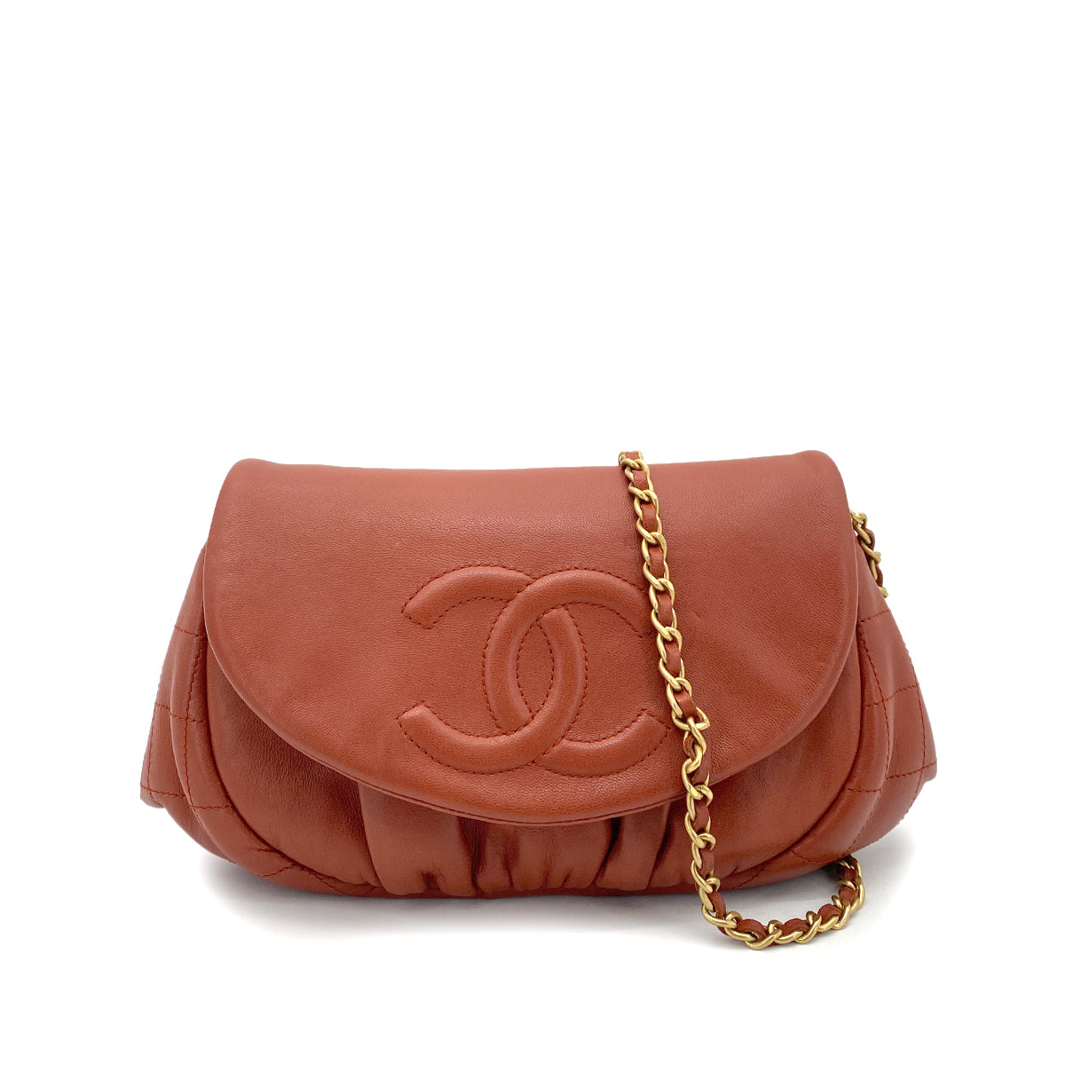 CHANEL HALF MOON CHAIN SHOULDER BAG BROWN LAMB SKIN 90262325