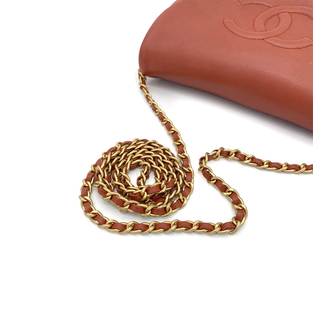 CHANEL HALF MOON CHAIN SHOULDER BAG BROWN LAMB SKIN 90262325