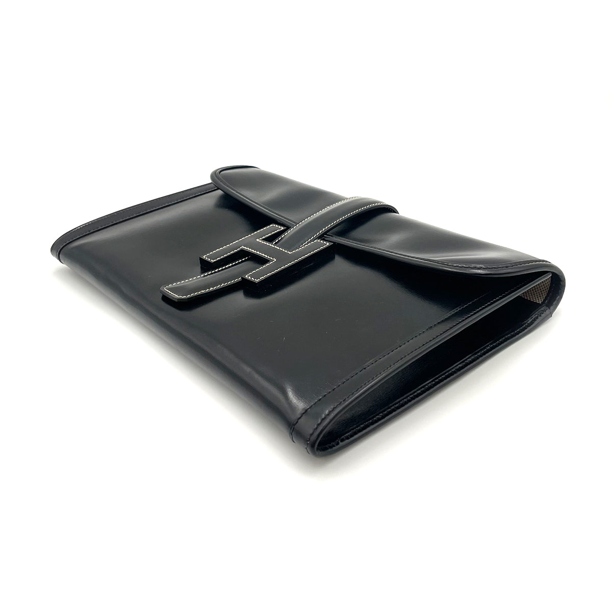 HERMES JIGE CLUTCH BAG BLACK BOXCALF 〇M 90262326
