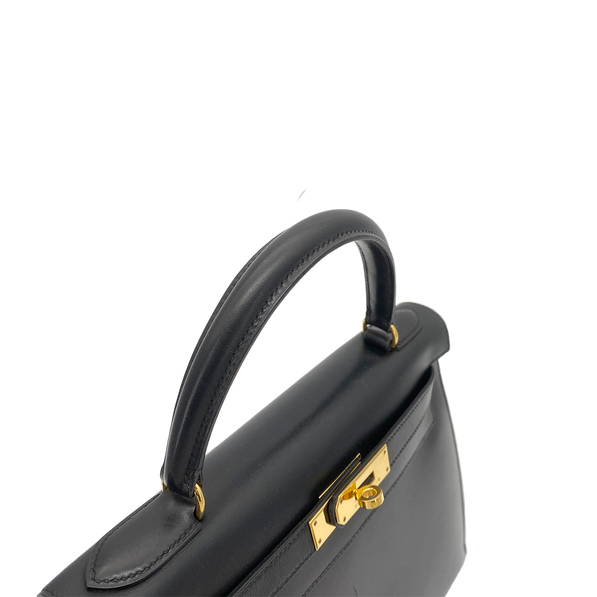 HERMES KELLY 28 SELLIER BLACK BOXCALF HAND SHOULDER BAG 〇Z GHW 90262338