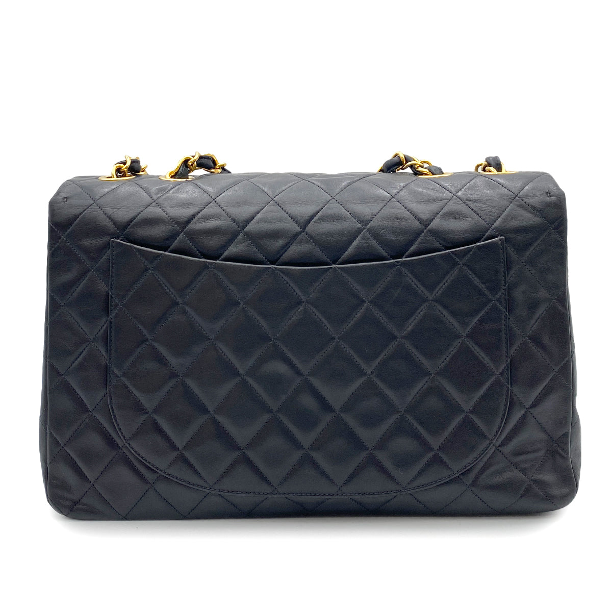 CHANEL VINTAGE MAXI MATELASSE 34 CHAIN SHOULDER BAG BLACK LAMB SKIN 90262343