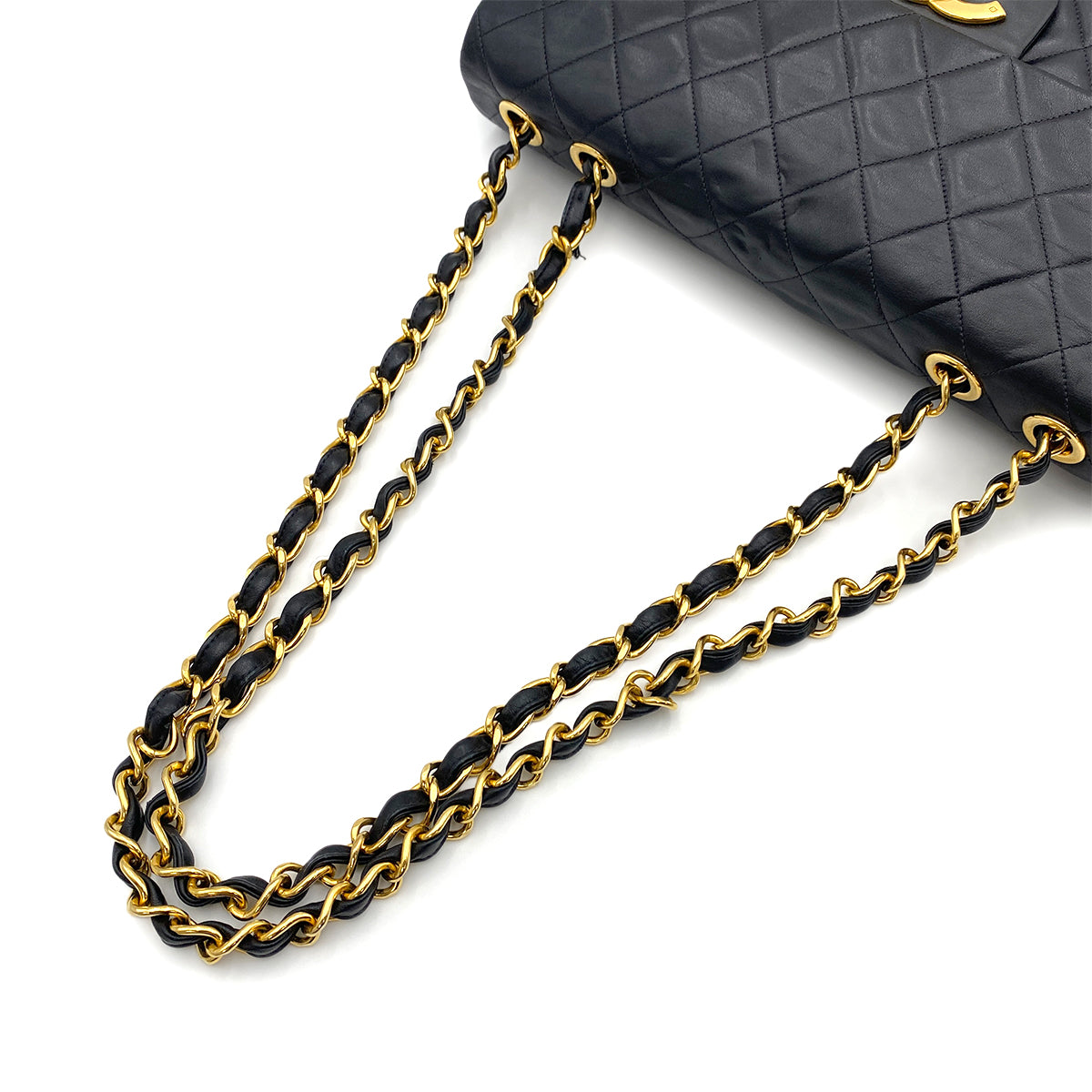 CHANEL VINTAGE MAXI MATELASSE 34 CHAIN SHOULDER BAG BLACK LAMB SKIN 90262343