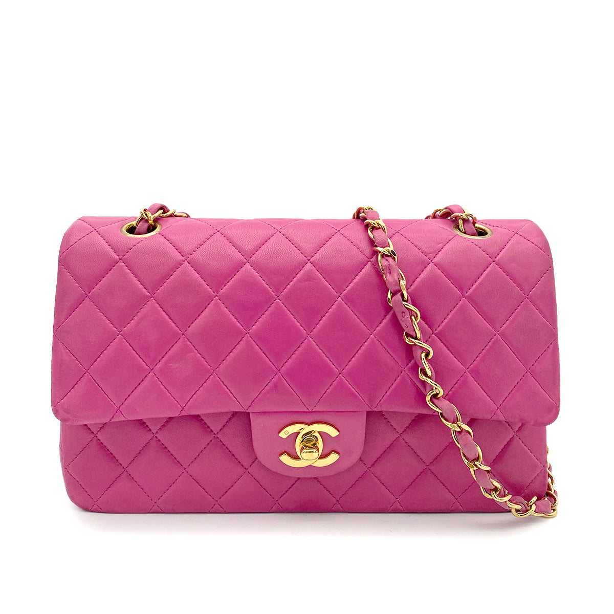 CHANEL VINTAGE CLASSIC FLAP MEDIUM CHAIN SHOULDER BAG PINK LAMB SKIN 90262344