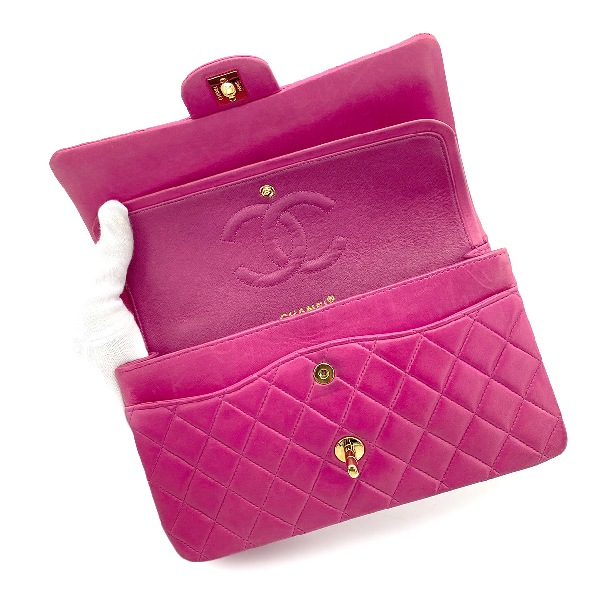 CHANEL VINTAGE CLASSIC FLAP MEDIUM CHAIN SHOULDER BAG PINK LAMB SKIN 90262344