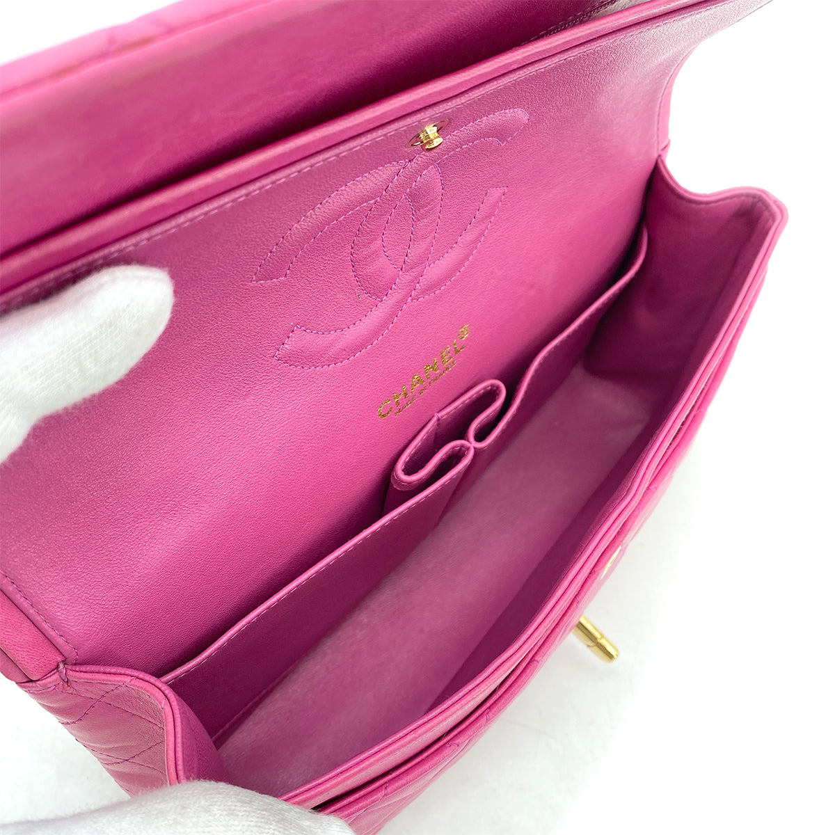 CHANEL VINTAGE CLASSIC FLAP MEDIUM CHAIN SHOULDER BAG PINK LAMB SKIN 90262344