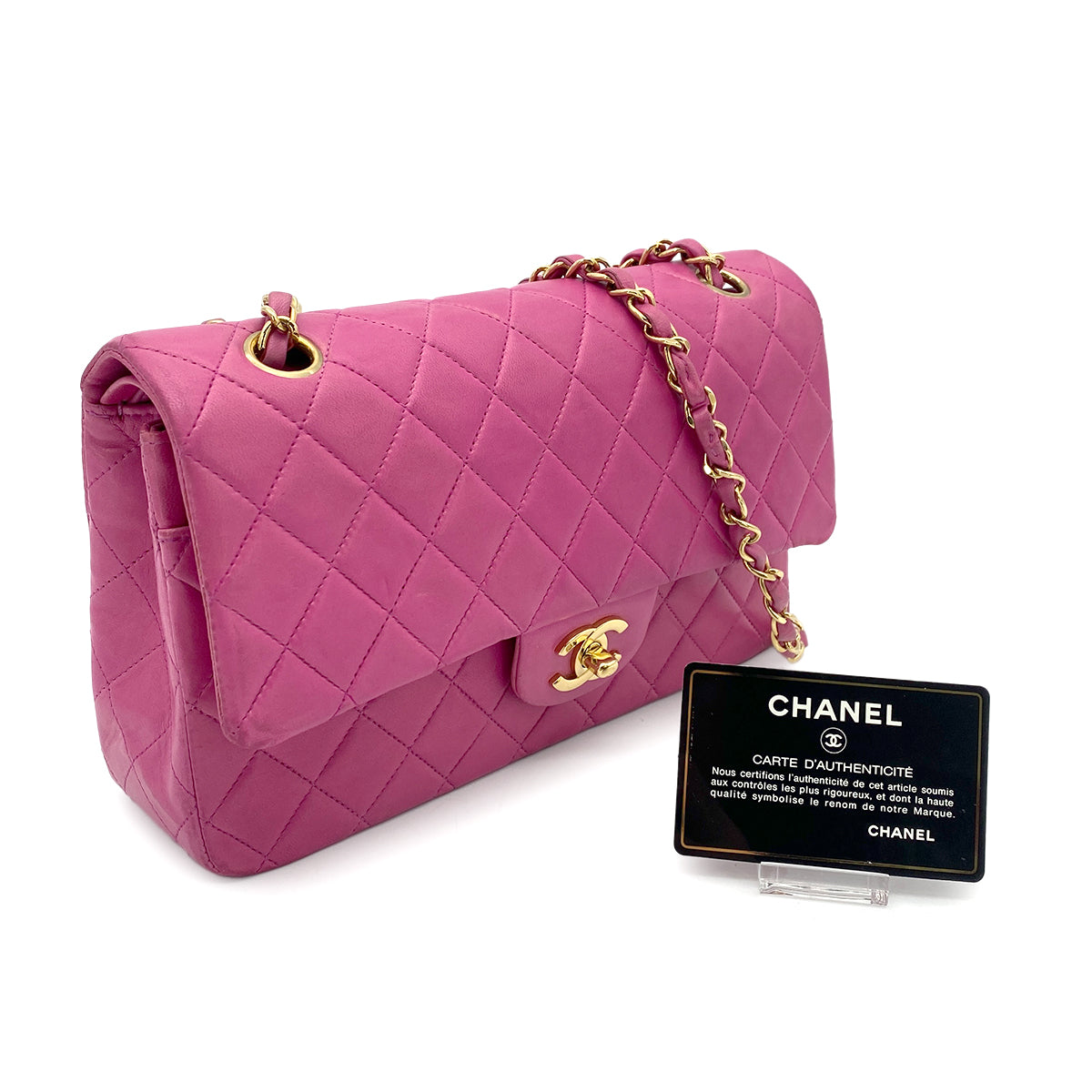 CHANEL VINTAGE CLASSIC FLAP MEDIUM CHAIN SHOULDER BAG PINK LAMB SKIN 90262344