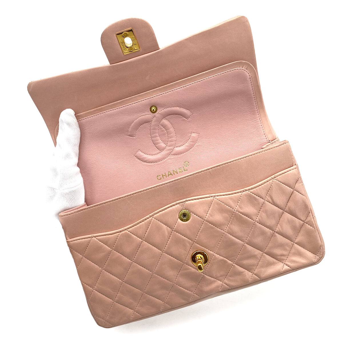 CHANEL VINTAGE CLASSIC FLAP MEDIUM CHAIN SHOULDER BAG PINK LAMB SKIN 90262345