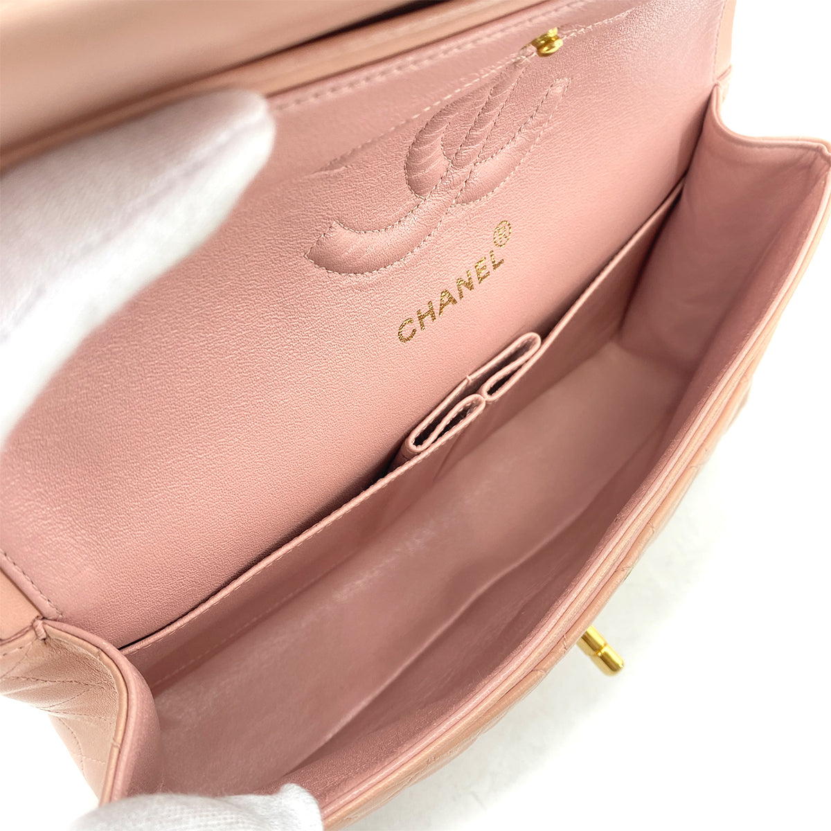 CHANEL VINTAGE CLASSIC FLAP MEDIUM CHAIN SHOULDER BAG PINK LAMB SKIN 90262345