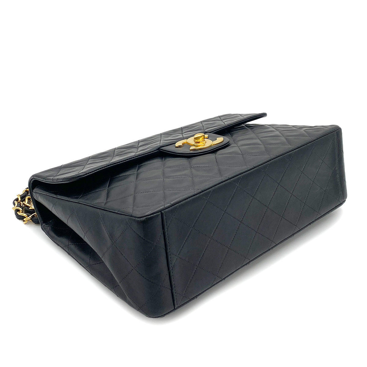 CHANEL VINTAGE MAXI MATELASSE 34 CHAIN SHOULDER BAG BLACK LAMB SKIN 90262346