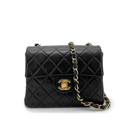 CHANEL VINTAGE MINI SQUARE 17 CHAIN SHOULDER BAG BLACK LAMB SKIN 90262354