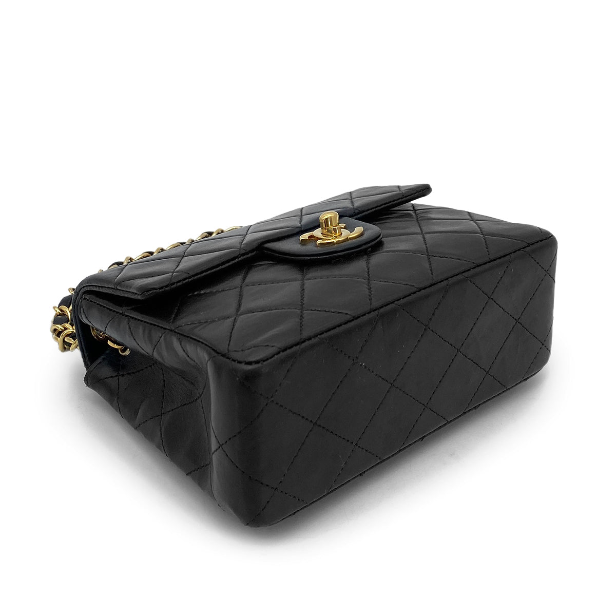 CHANEL VINTAGE MINI SQUARE 17 CHAIN SHOULDER BAG BLACK LAMB SKIN 90262354