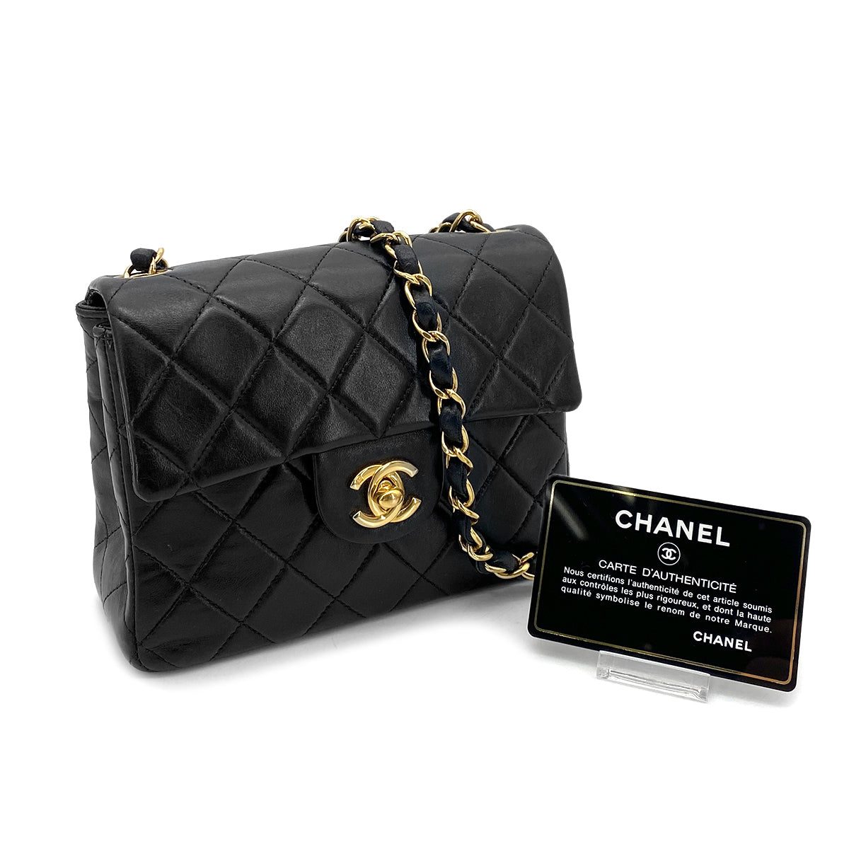 CHANEL VINTAGE MINI SQUARE 17 CHAIN SHOULDER BAG BLACK LAMB SKIN 90262354