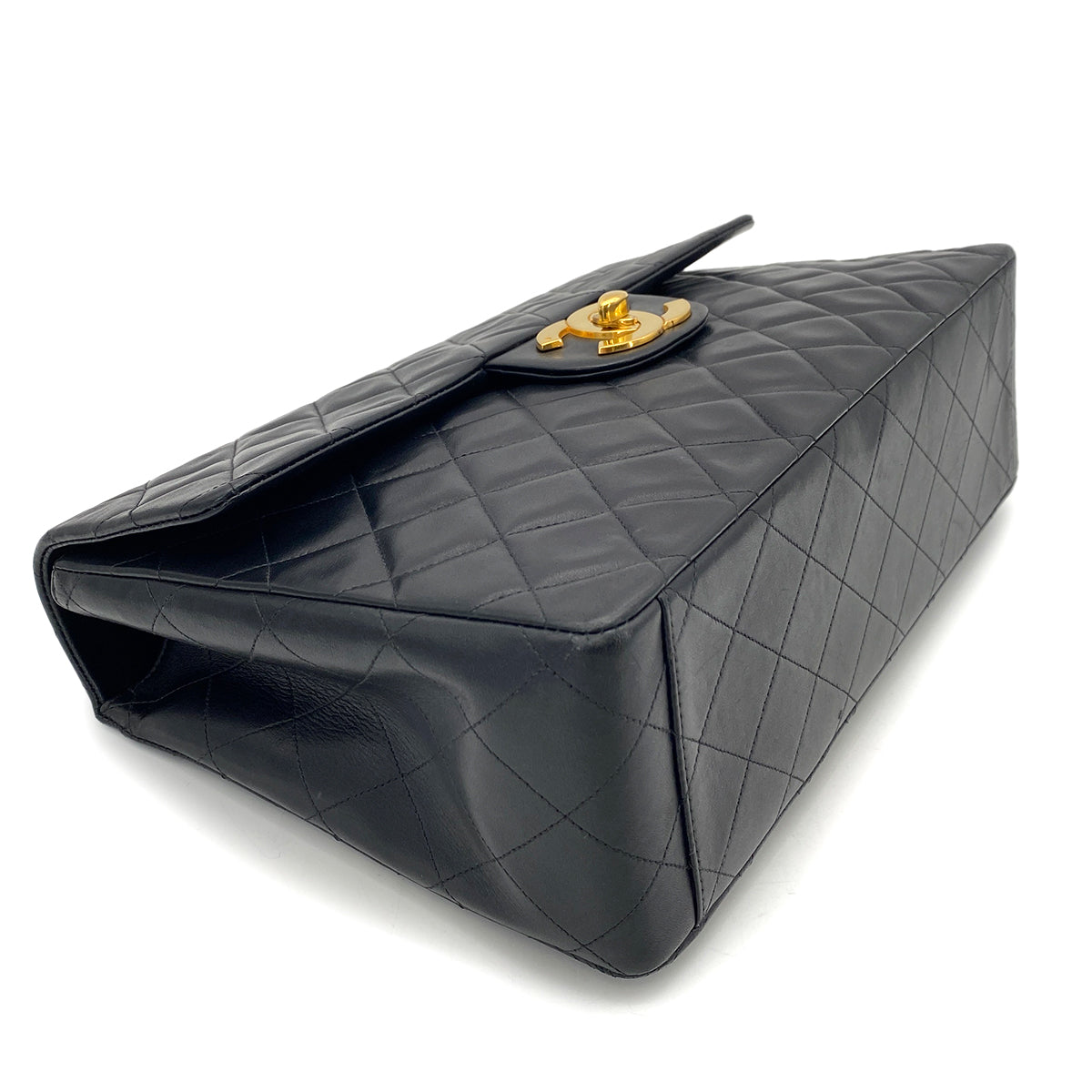 CHANEL VINTAGE MAXI MATELASSE 34 CHAIN SHOULDER BAG BLACK LAMB SKIN 90262363