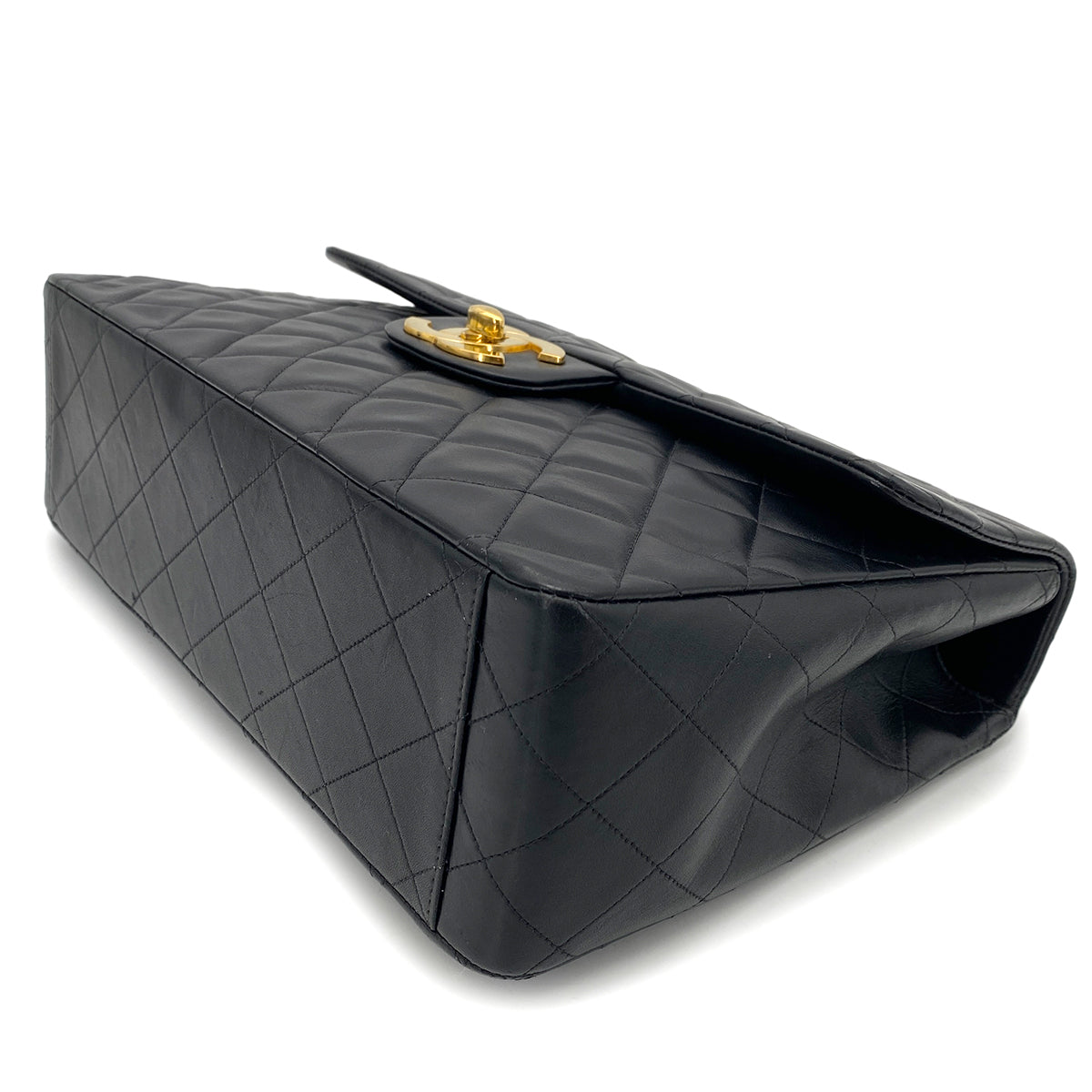 CHANEL VINTAGE MAXI MATELASSE 34 CHAIN SHOULDER BAG BLACK LAMB SKIN 90262363