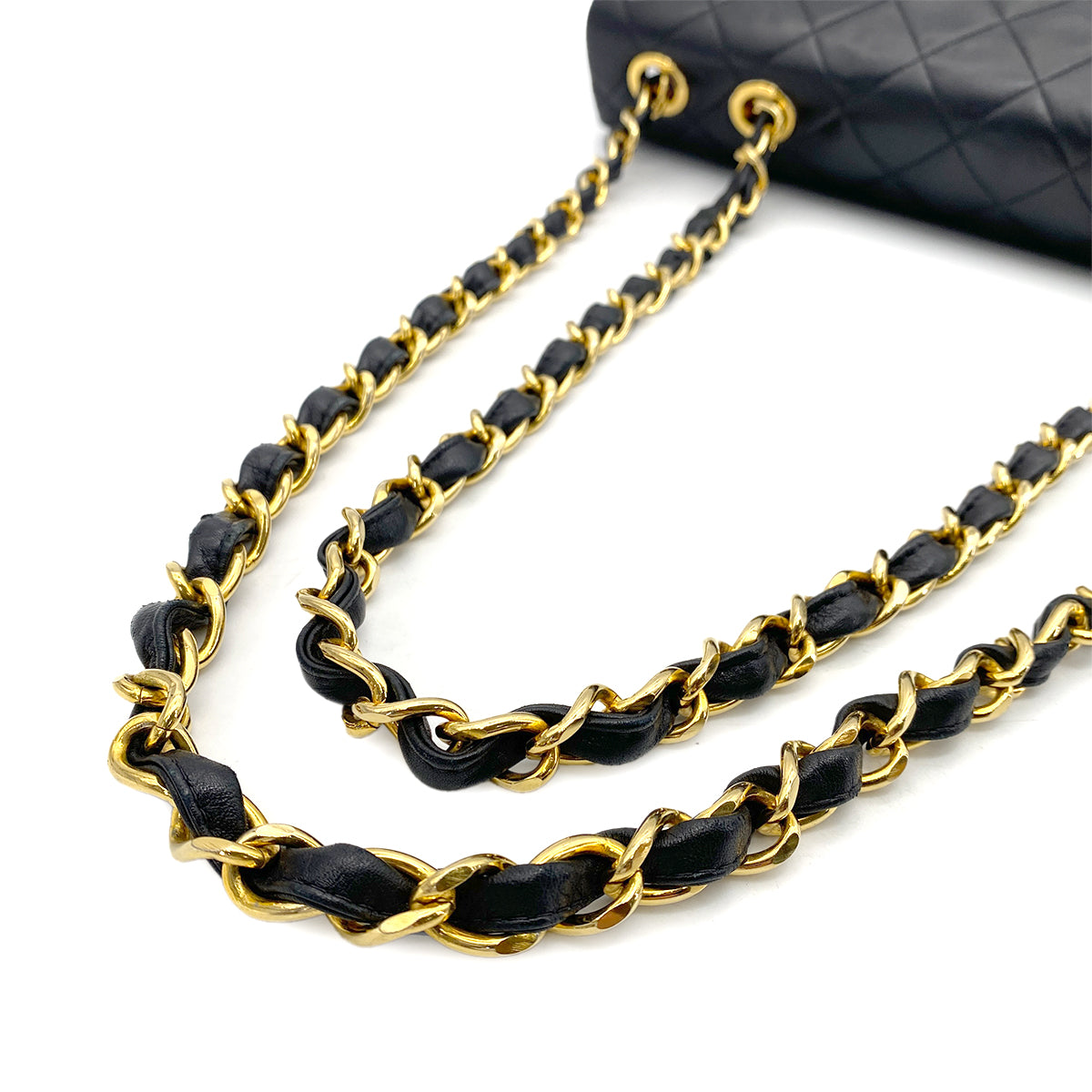 CHANEL VINTAGE MAXI MATELASSE 34 CHAIN SHOULDER BAG BLACK LAMB SKIN 90262363