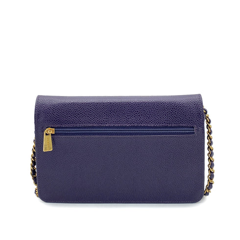 CHANEL VINTAGE CHAIN SHOULDER WALLET PURPLE CAVIAR SKIN 90262373 - PURPOSE