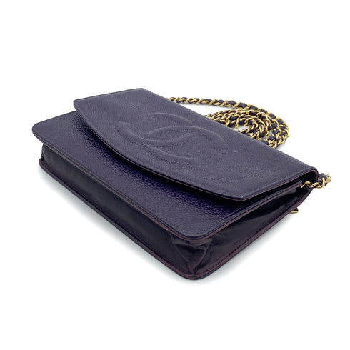 CHANEL VINTAGE CHAIN SHOULDER WALLET PURPLE CAVIAR SKIN 90262373 - PURPOSE