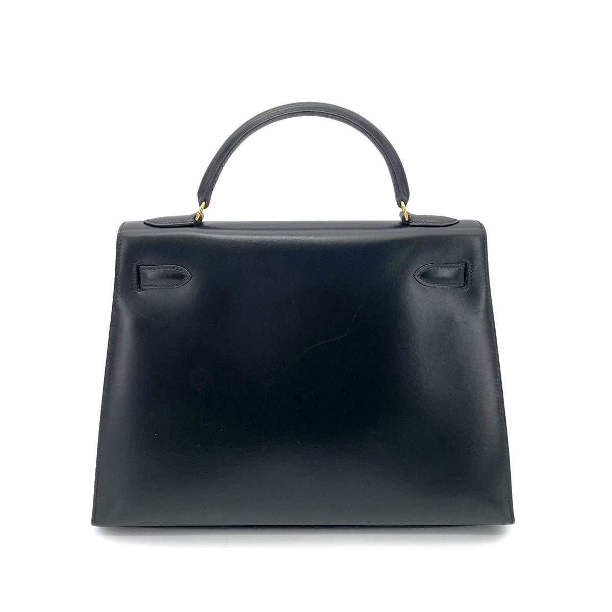 HERMES KELLY 32 SELLIER BLACK BOX CALF HAND SHOULDER BAG 〇A GHW 90262376