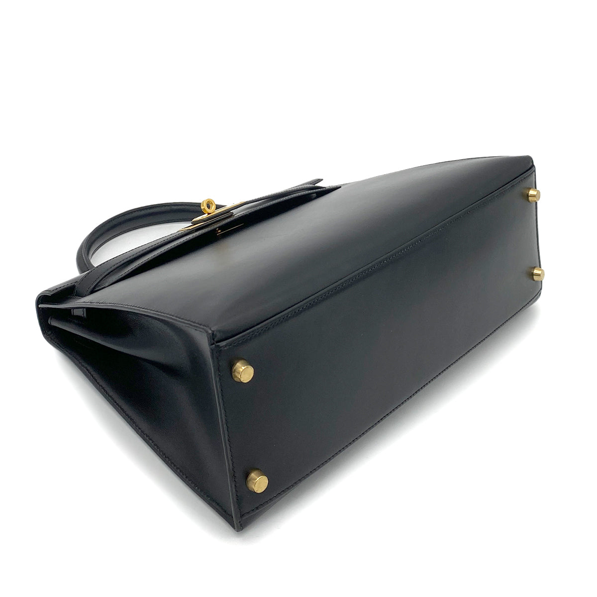 HERMES KELLY 32 SELLIER BLACK BOX CALF HAND SHOULDER BAG 〇A GHW 90262376