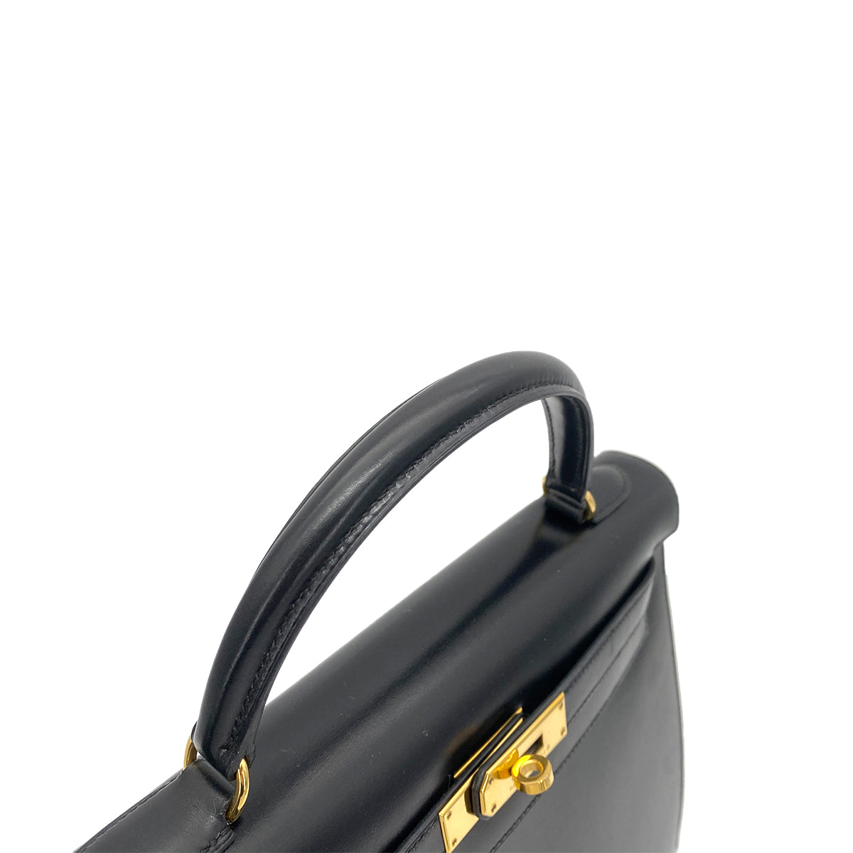 HERMES KELLY 32 SELLIER BLACK BOX CALF HAND SHOULDER BAG 〇A GHW 90262376
