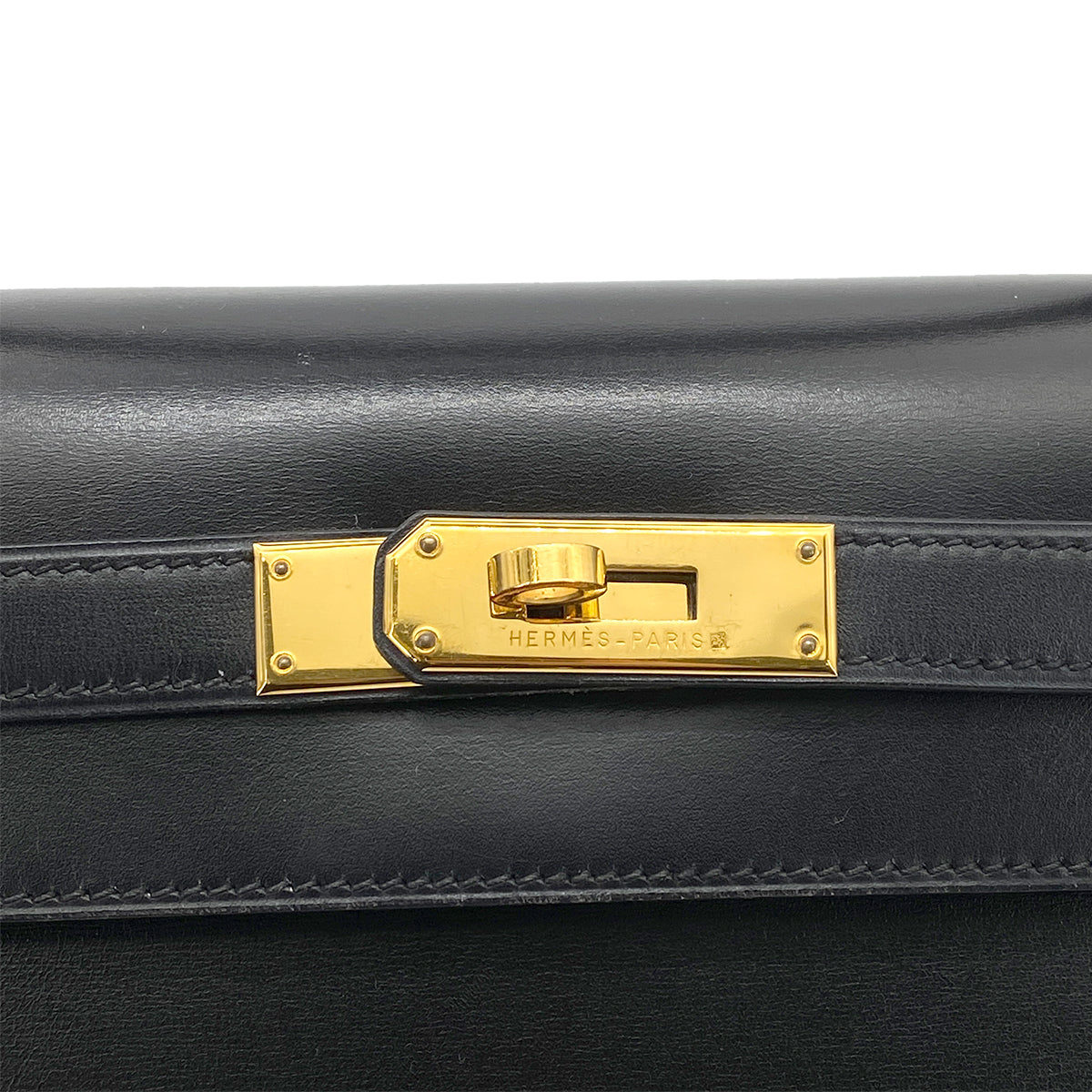 HERMES KELLY 32 SELLIER BLACK BOX CALF HAND SHOULDER BAG 〇A GHW 90262376