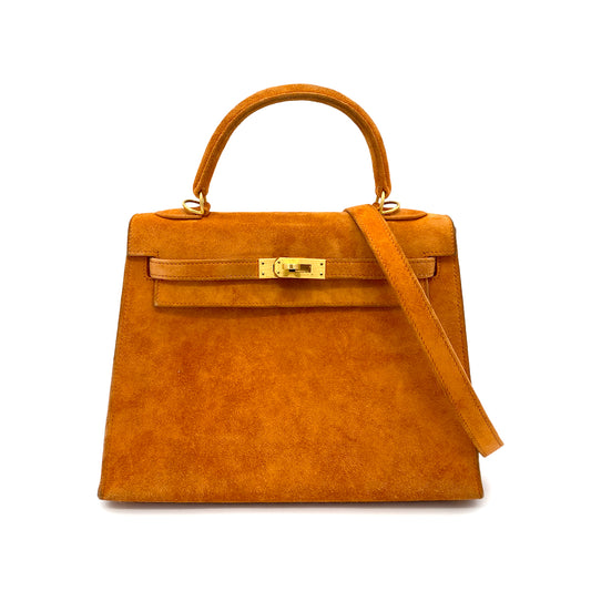 HERMES KELLY 25 SELLIER ORANGE DEBRIS HAND SHOULDER BAG □N GHW 90262377