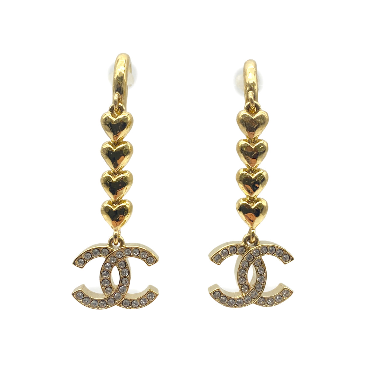 CHANEL EARRINGS COCOMARK HEART RHINESTONE ACCESSORY B23P 90262422