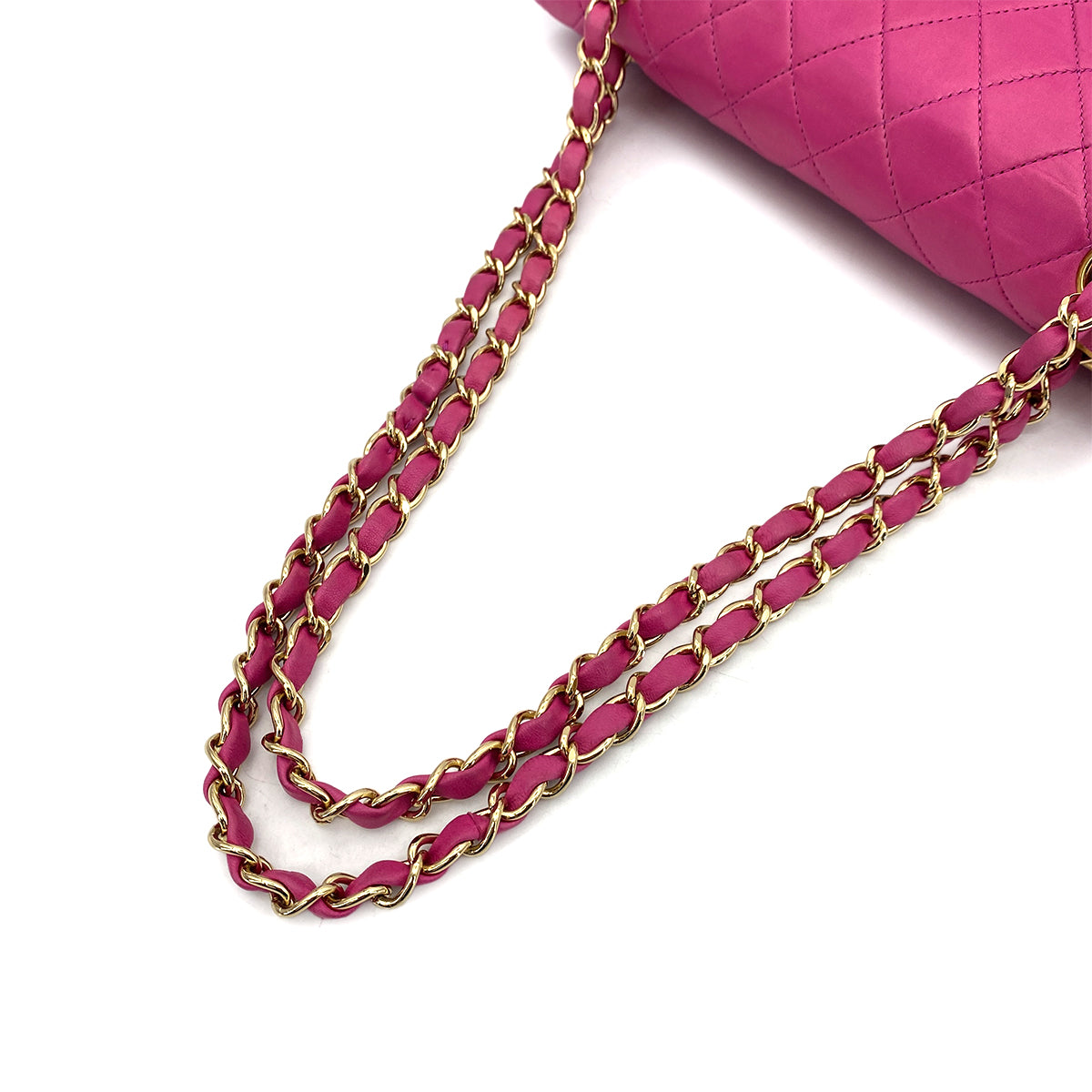 CHANEL VINTAGE CLASSIC FLAP MEDIUM CHAIN SHOULDER BAG PINK LAMB SKIN 90262843