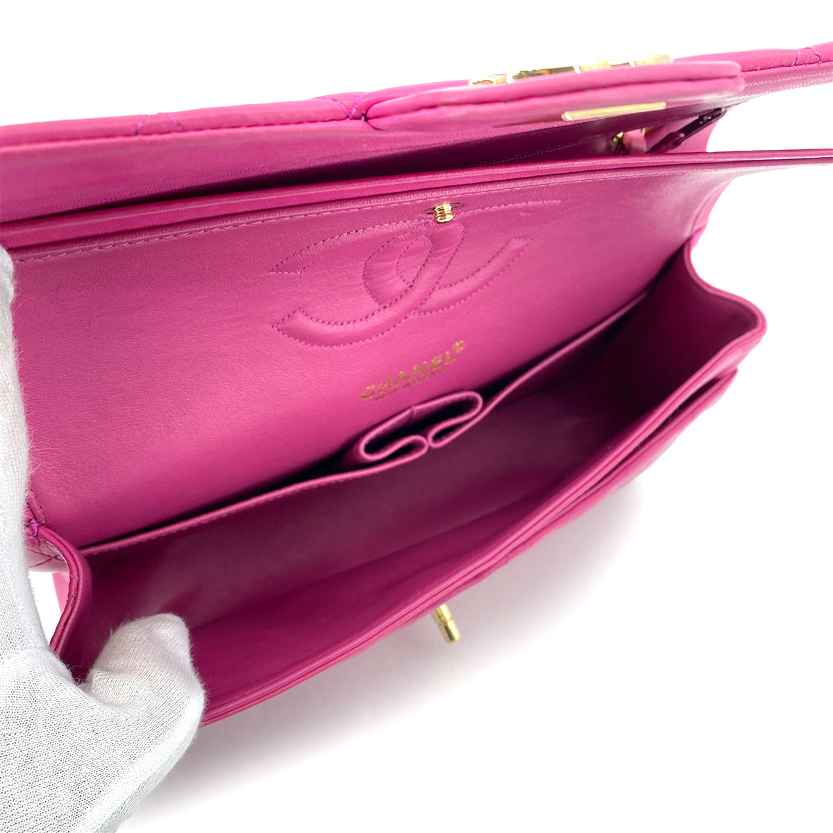 CHANEL VINTAGE CLASSIC FLAP MEDIUM CHAIN SHOULDER BAG PINK LAMB SKIN 90262843