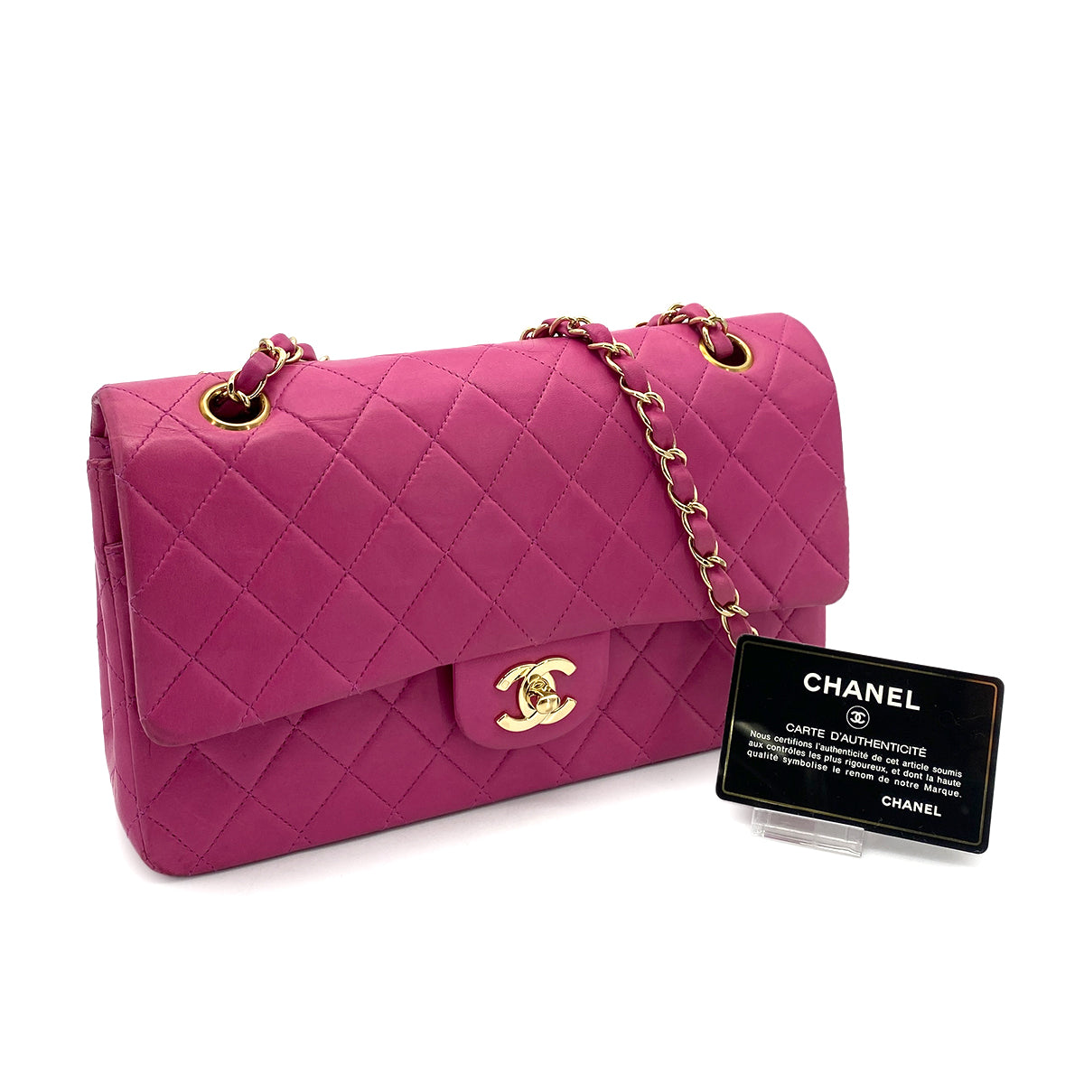 CHANEL VINTAGE CLASSIC FLAP MEDIUM CHAIN SHOULDER BAG PINK LAMB SKIN 90262843