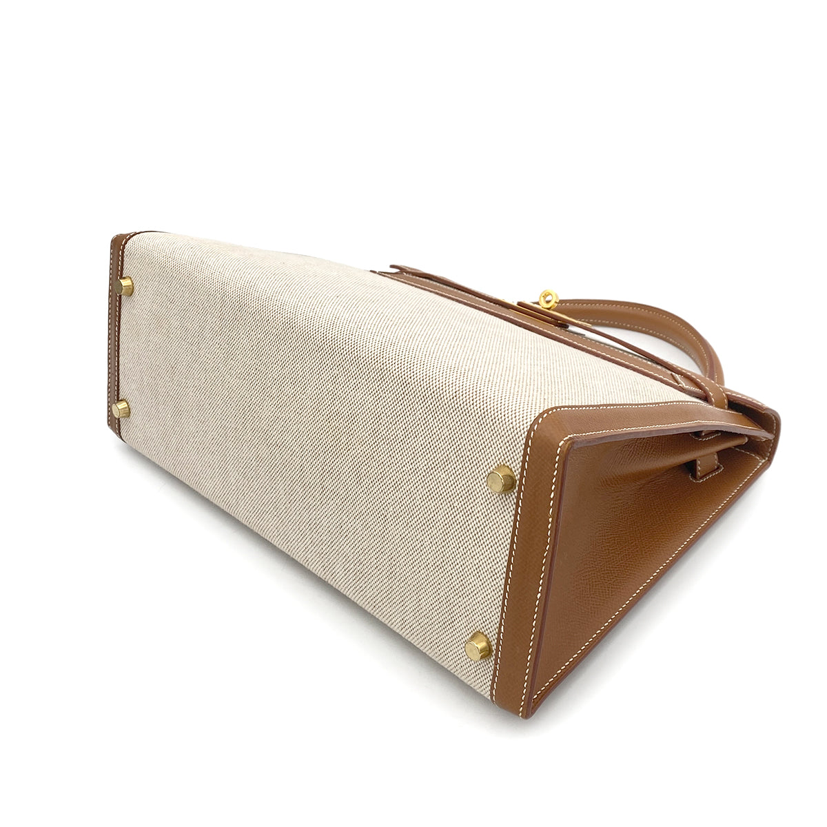 HERMES KELLY 32 GOLD COUCHVEL TOILE H HAND SHOULDER BAG □B GHW 90262851