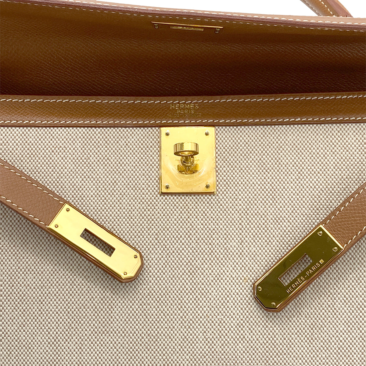 HERMES KELLY 32 GOLD COUCHVEL TOILE H HAND SHOULDER BAG □B GHW 90262851