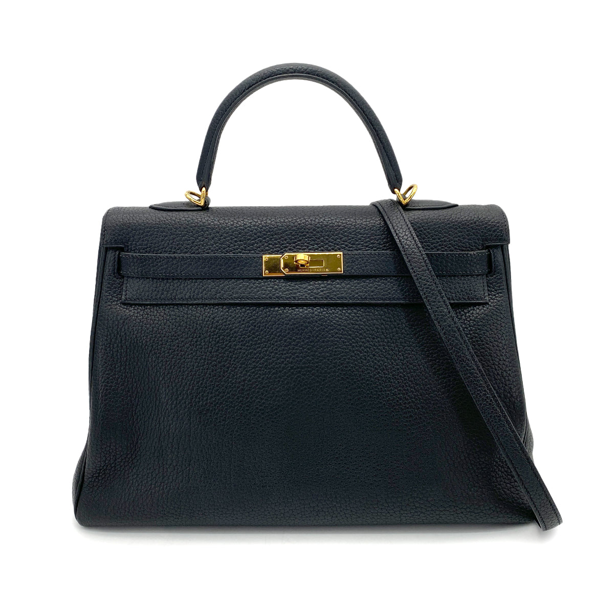 HERMES KELLY 35 RETOURNE BLACK TOGO HAND SHOULDER BAG □F GHW 90262852