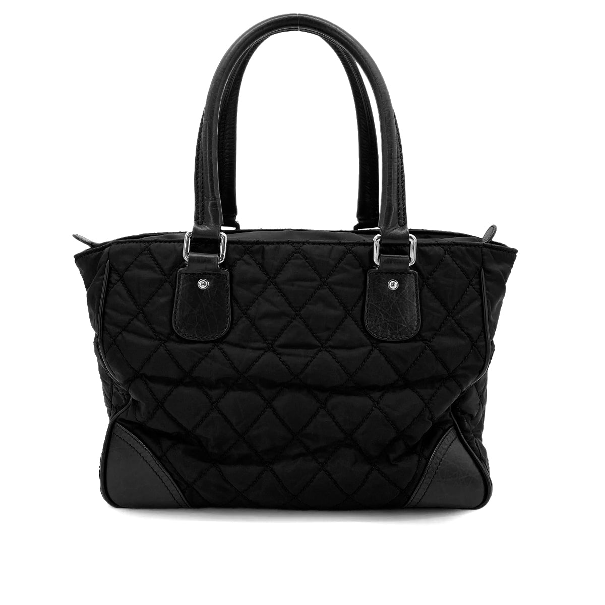 CHANEL VINTAGE PARIS NEWYORK TOTE BAG BLACK NYLON LEATHER 90262880