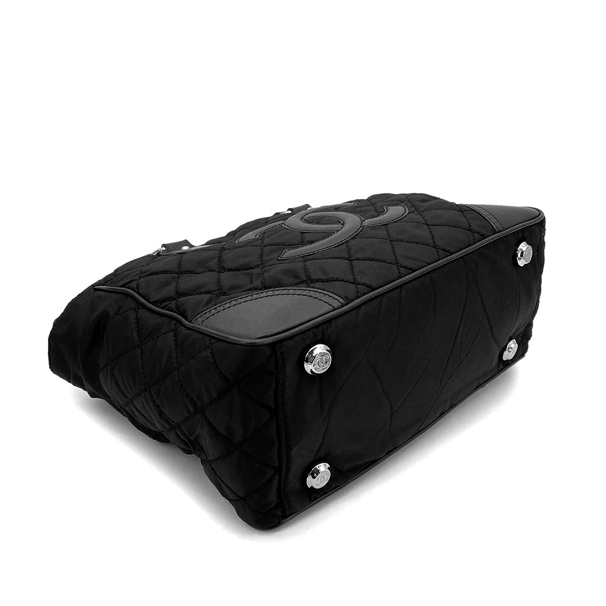 CHANEL VINTAGE PARIS NEWYORK TOTE BAG BLACK NYLON LEATHER 90262880