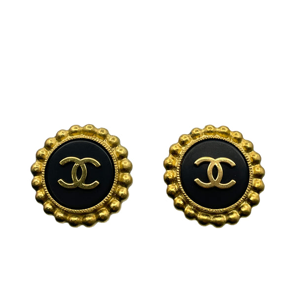 CHANEL VINTAGE EARRINGS COCOMARK ROUND BLACK ACCESSORY 90263067 - PURPOSE