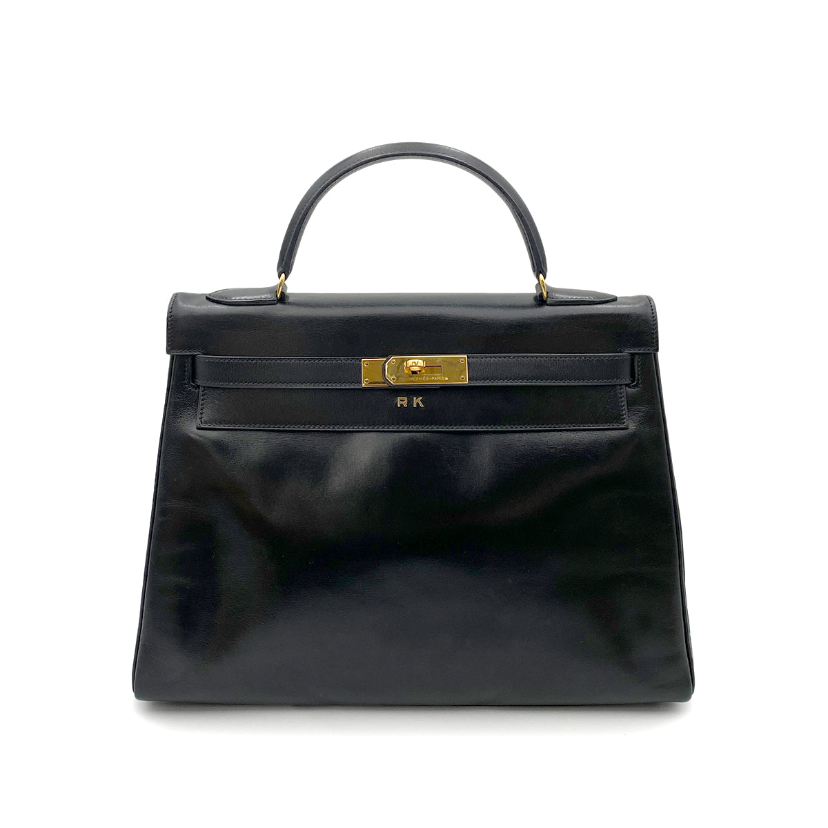 HERMES KELLY 32 RETOURNE BLACK BOX CALF HAND BAG 〇P GHW 90263075