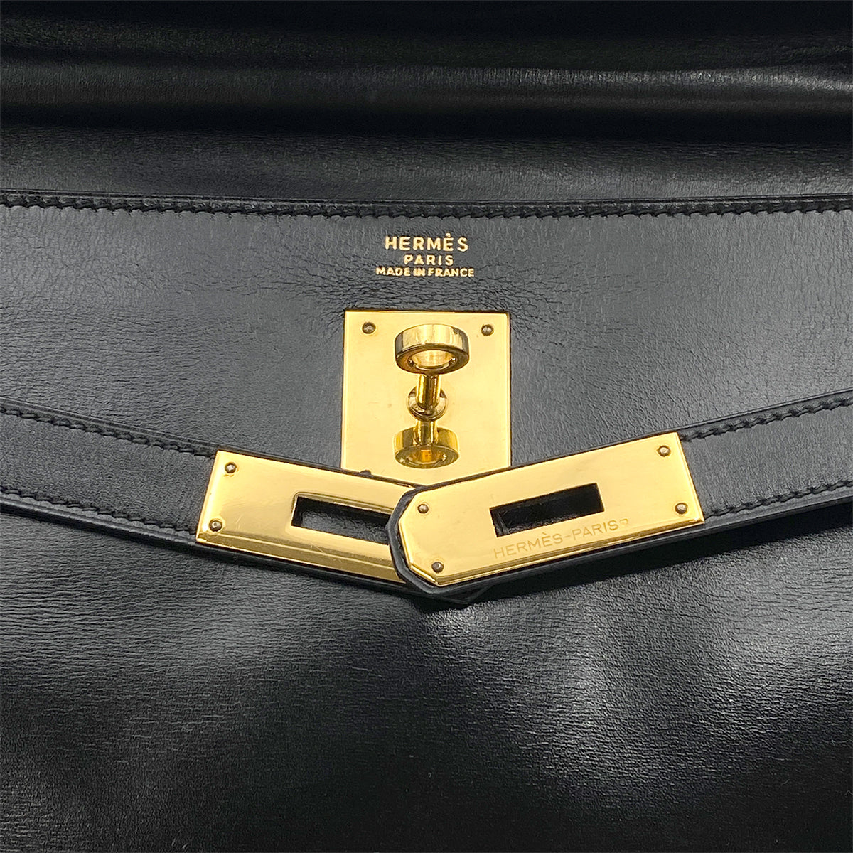 HERMES KELLY 32 RETOURNE BLACK BOX CALF HAND BAG 〇P GHW 90263075