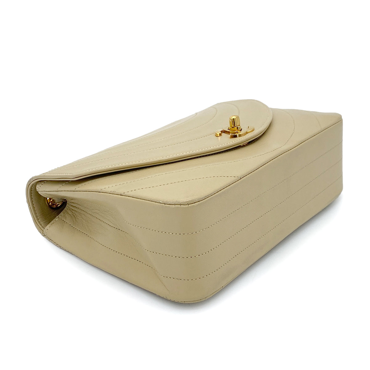 CHANEL VINTAGE HALF MOON CHAIN SHOULDER BAG BEIGE LAMB SKIN 90263077