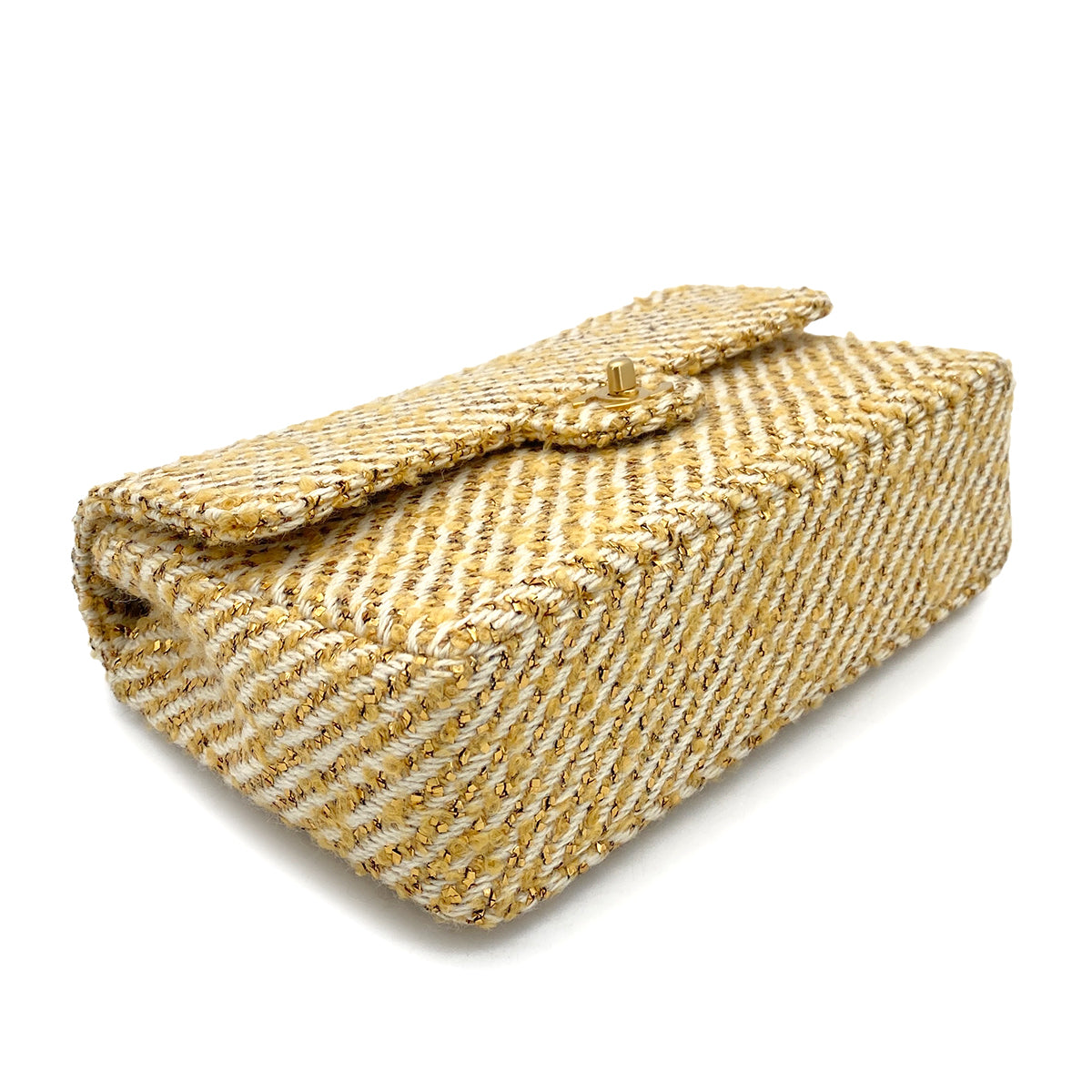 CHANEL VINTAGE CLASSIC FLAP MEDIUM CHAIN SHOULDER BAG BEIGE WHITE TWEED 90263081