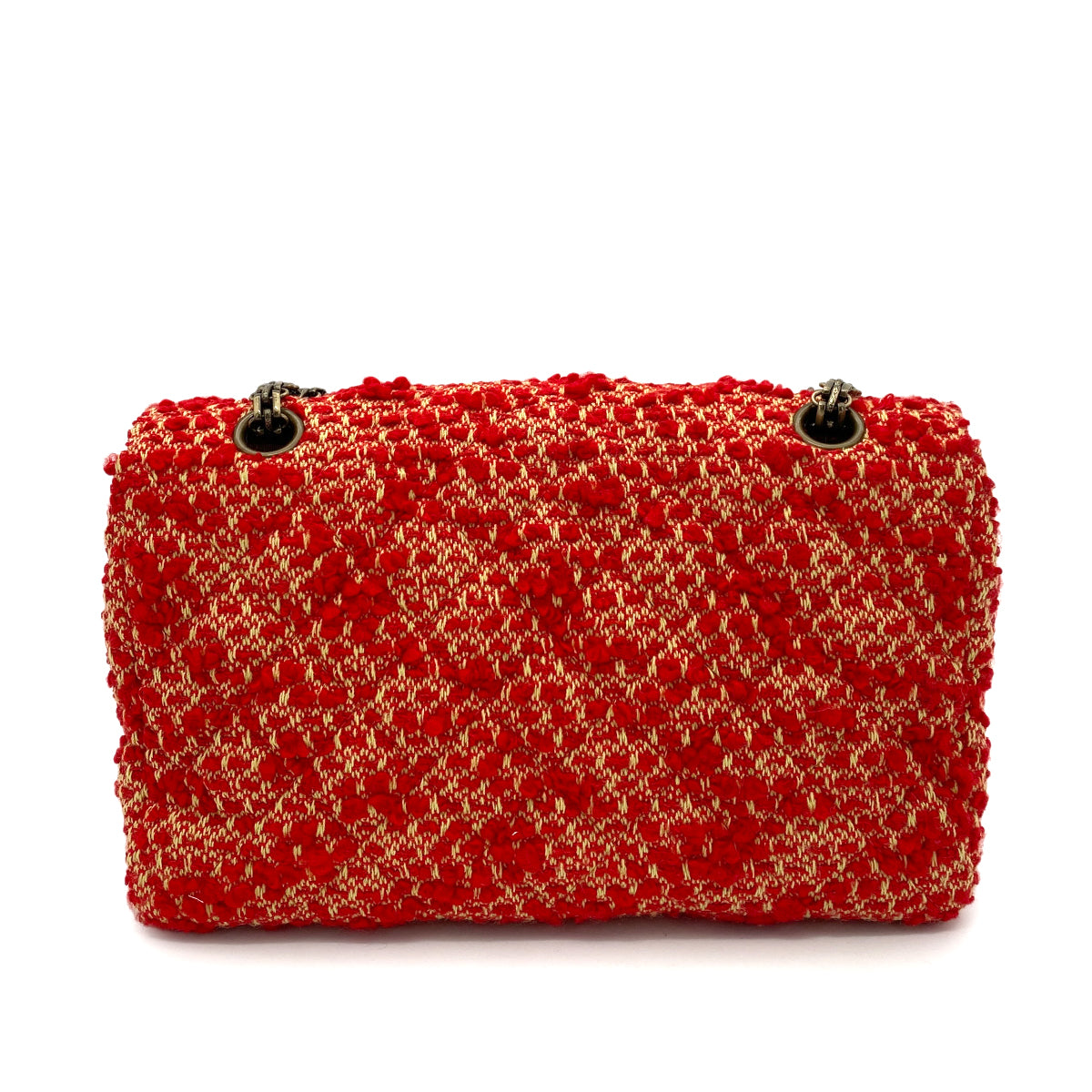 CHANEL VINTAGE CHAIN SHOULDER BAG RED TWEED 90263082