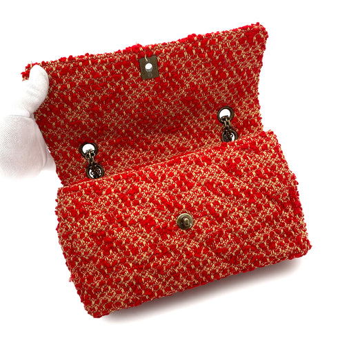 CHANEL VINTAGE CHAIN SHOULDER BAG RED TWEED 90263082 - PURPOSE
