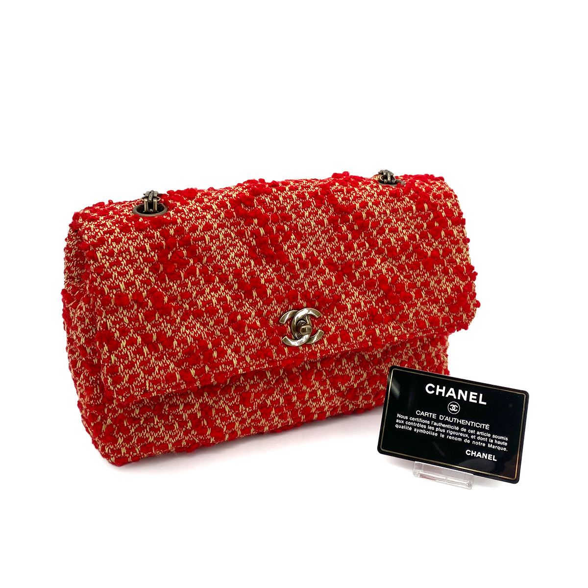 CHANEL VINTAGE CHAIN SHOULDER BAG RED TWEED 90263082