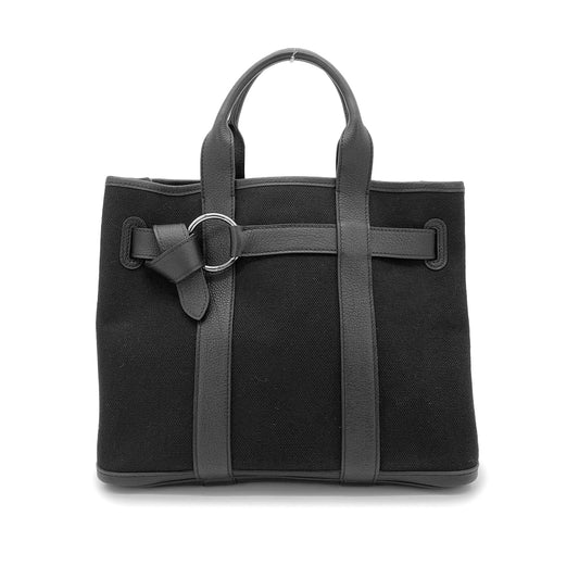 HERMES PETIT CEINTURE PM TOTE BAG BLACK TOILE H LEATHER □J 90263084