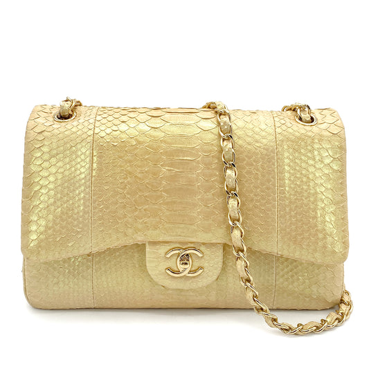 CHANEL VINTAGE CHAIN SHOULDER BAG BEIGE PYTHON 90263091