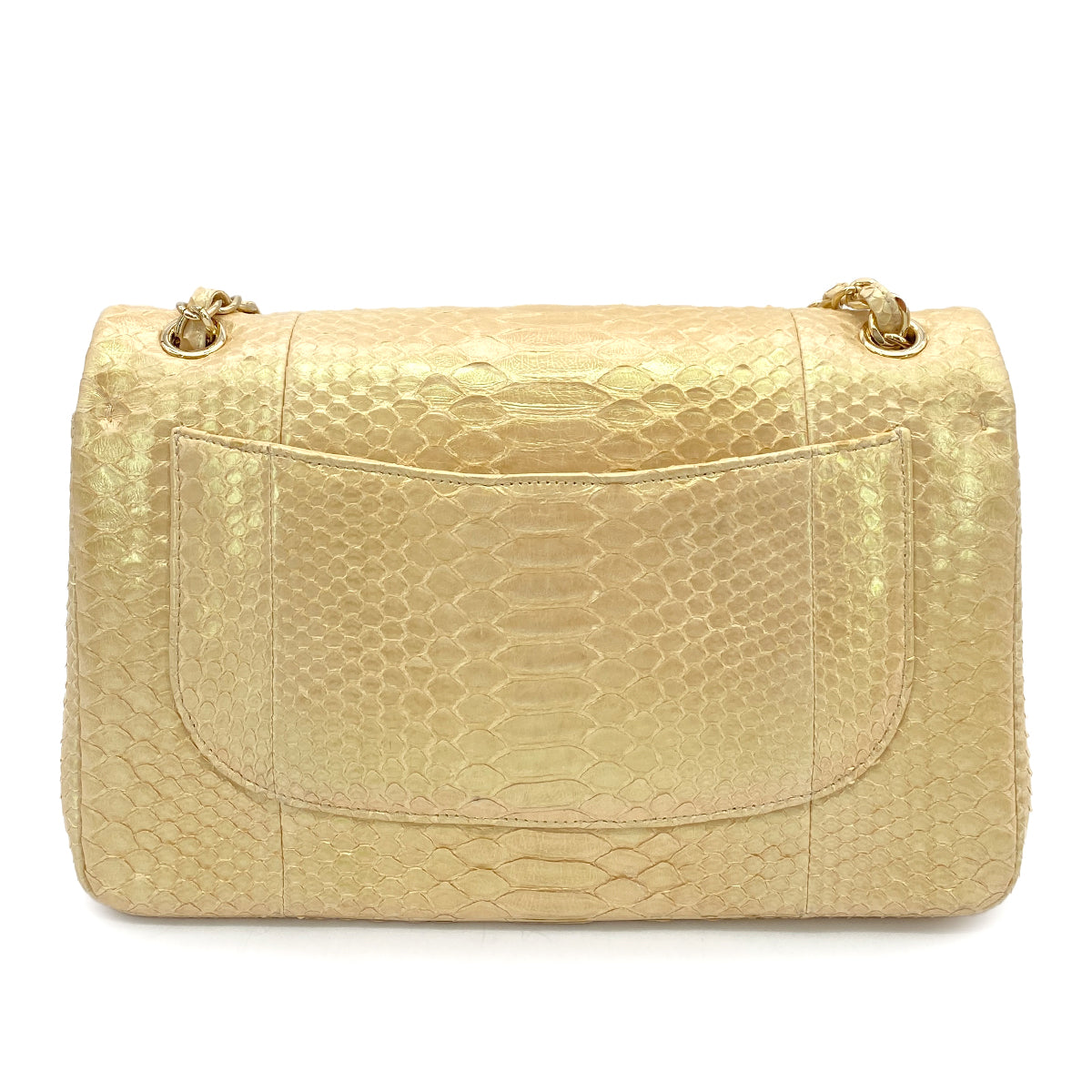 CHANEL VINTAGE CHAIN SHOULDER BAG BEIGE PYTHON 90263091